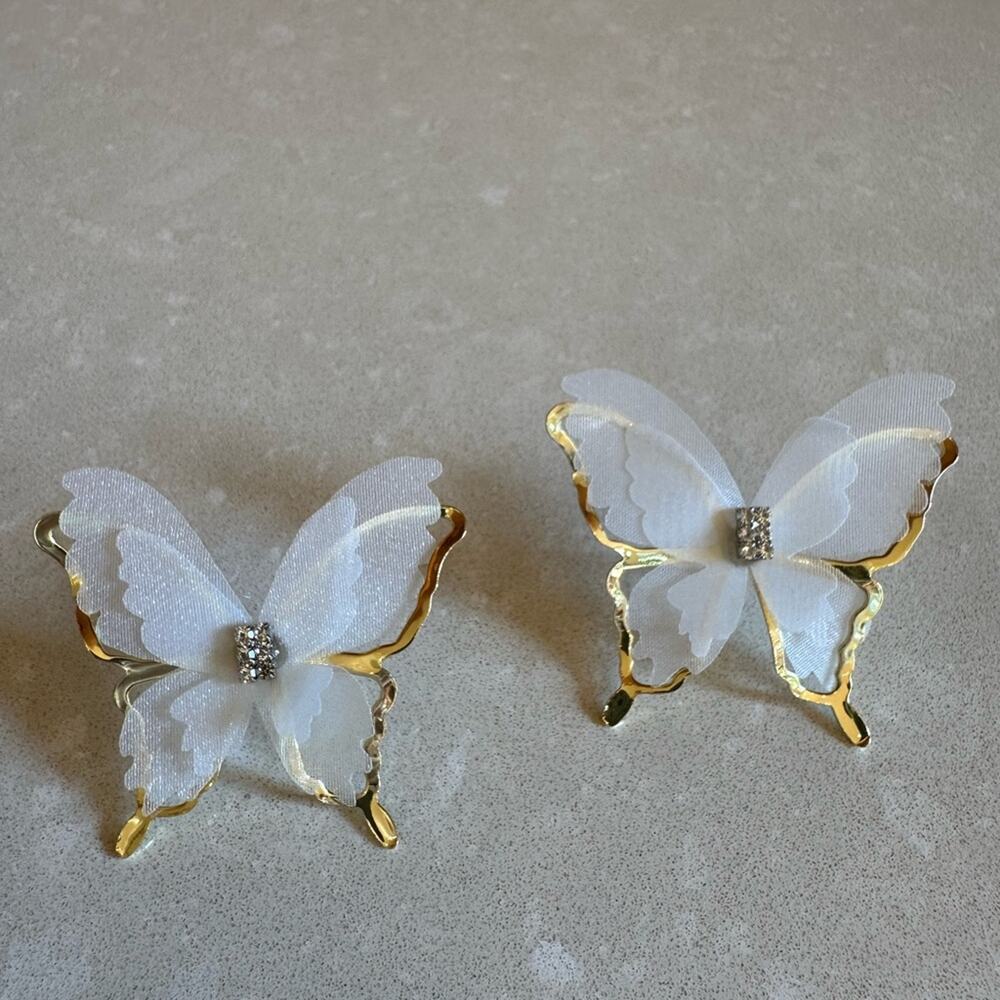 Gold and White Butterfly Earrings- bohemian vacation bridal looks, luxury style